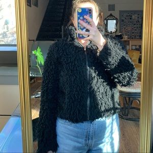 Fuzzy Black Cropped Teddy Jacket